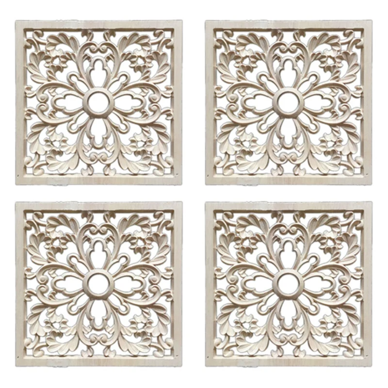 

4 шт., деревянная резная Цветочная наклейка, 20X20 см