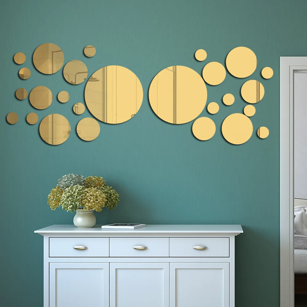 

Round crystal mirror sticker Living room bedroom background wall Decor DIY stickers gold silver black 3D wall sticker