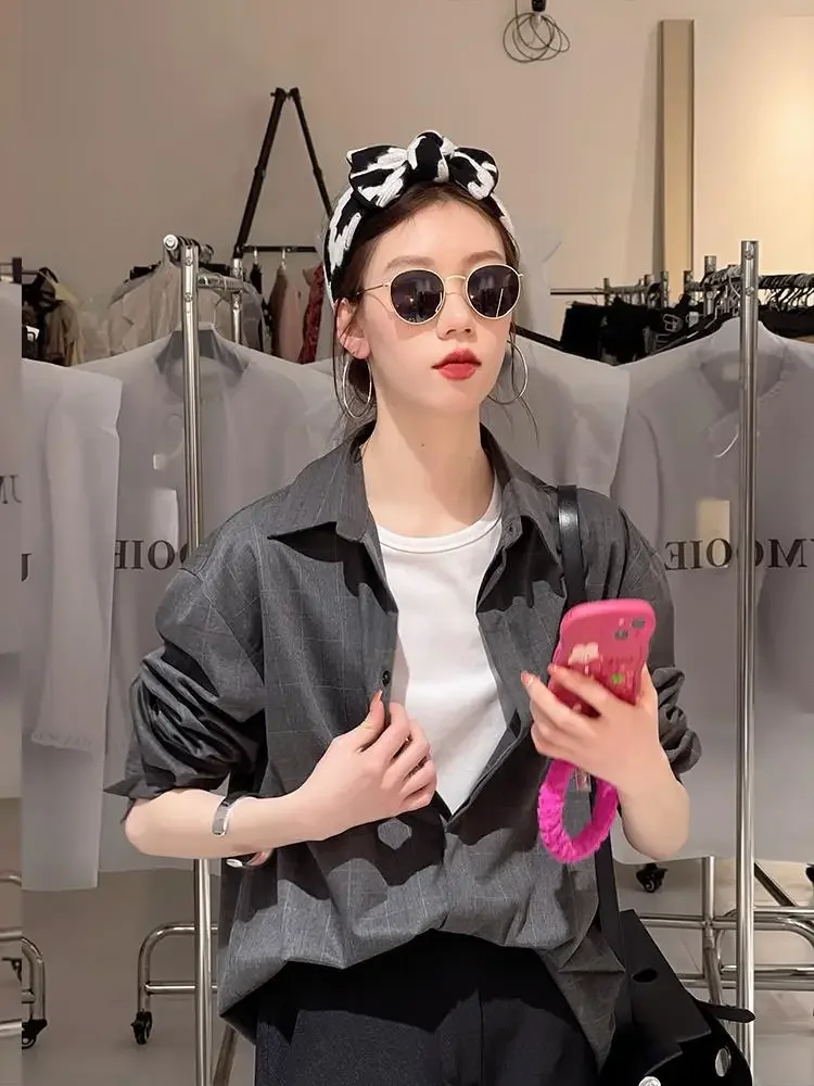 UMOOIE женская рубашка на пуговицах из серой полосатой ткани Sensation Of Clouds Sky хлопковая