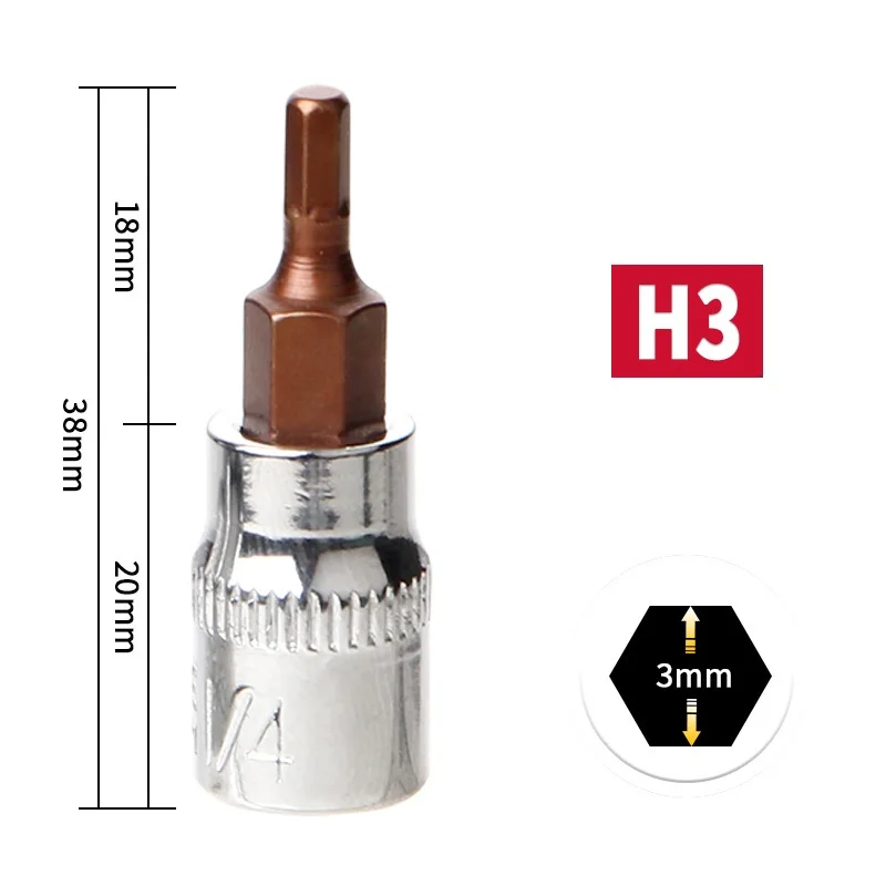 1Pc Hex Head Screwdriver Bit 1/4 Inch Drive Socket 6.35mm Hex Bit Square Socket Drill Bit Hand Tools H3 H4 H5 H6 H7 H8