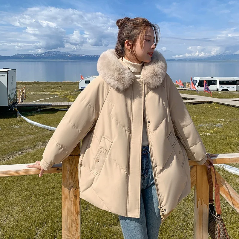 2022 Winter Parkas for Women Fake Fur Collar Hooded Thick Warm Parkas Coats Female Long Sleeve  Zipper Jackets Street Wear