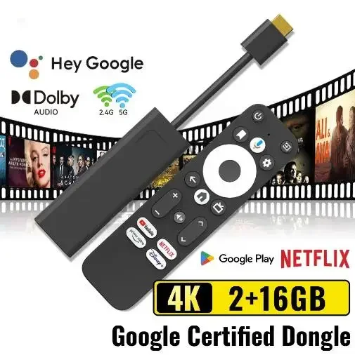 Android TV Stick GD1 4K Потоковое медиаплеер Amlogic S905Y4 2G DDR4 16 ГБ Поддержка Netflix Google