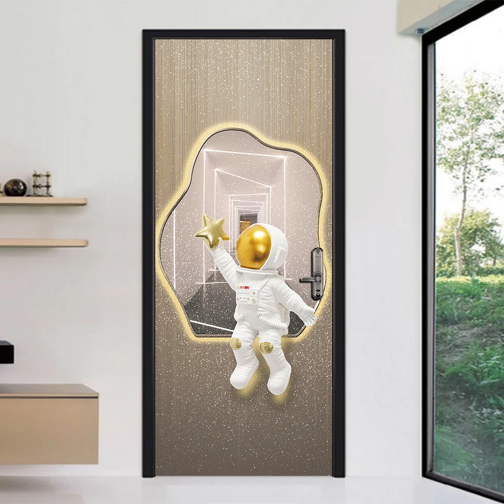 Наклейки на дверь с изображением астронавта креативные дизайнерские обои