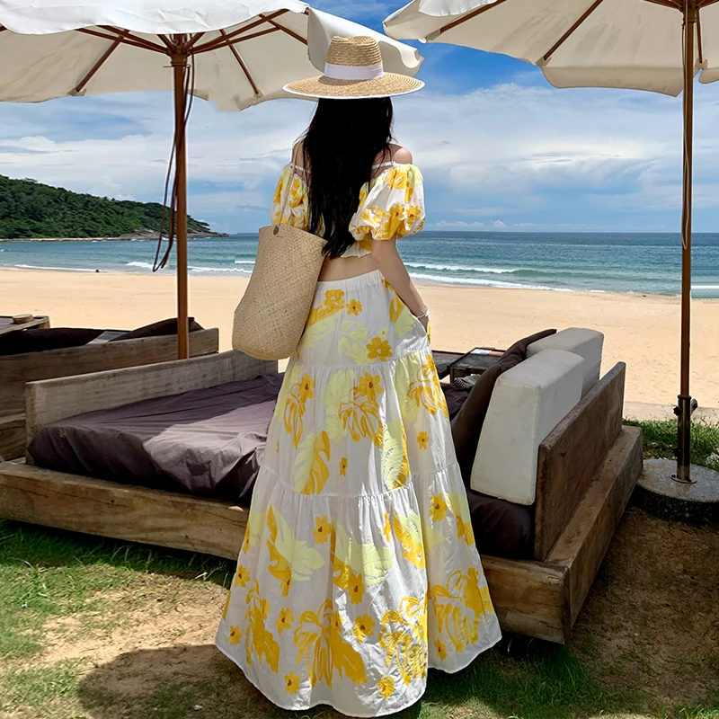 Женский пляжный комплект из 2 предметов новый топ с открытыми плечами и цветочной