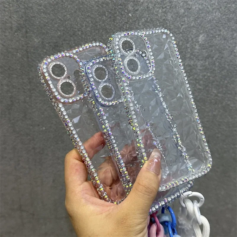 Чехол Water Ripple с блестящими бриллиантами для iPhone 16 15 14 13 12 11 Pro Max 7 8 Plus X XR Xs SE мягкий