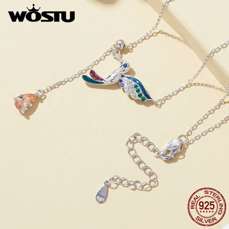 WOSTU оригинальный 925 стерлингового серебра Колье Колибри Регулируемая цепь для