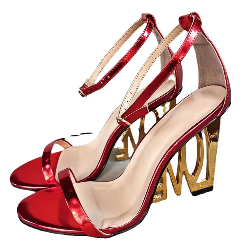 

Summer 2023 New Dress Party Wedding Shoes Women's Sandals Gold Letter High Heel Designer Shoes Elegant Glitter Heels Size 43