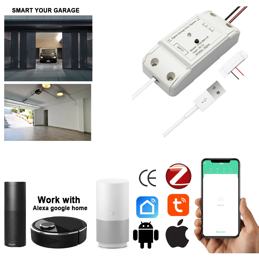 Смарт-контроллер Zigbee для открывания ворот гаража работает с приложением Alexa Echo