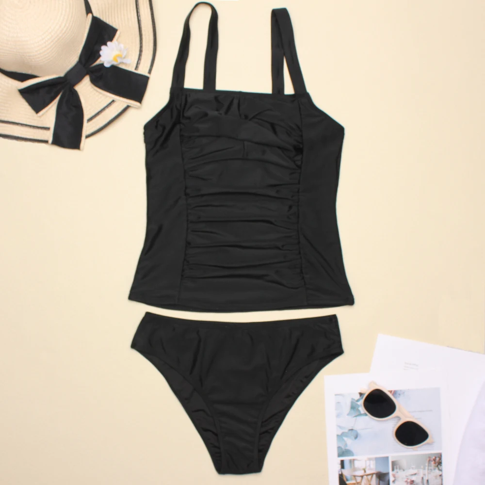 2022 женское черное бикини из двух частей однотонный купальник винтажный