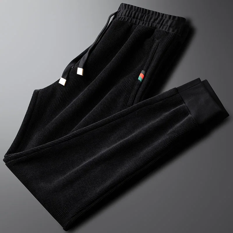 Light luxury autumn and winter warm chenille sports casual pants men's fashion label high-end leggings trousers trendy youth