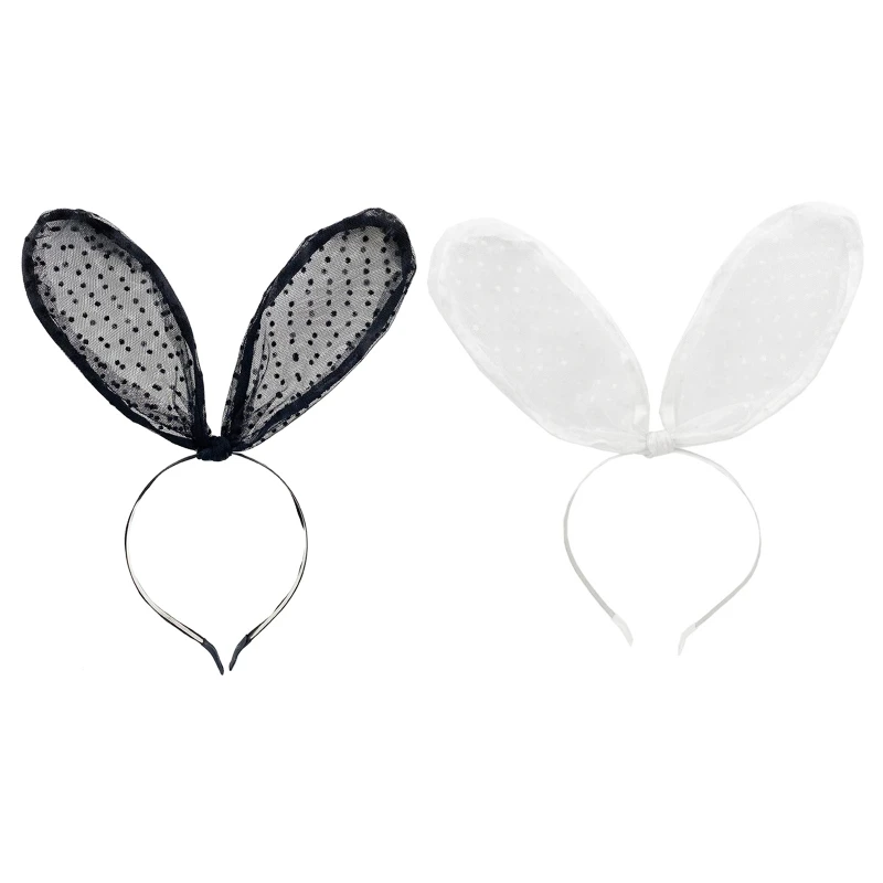 

Новинка 2022, повязка на голову с пасхальными ушками кролика в горошек, кружевной обруч для волос для взрослых, повязка на голову с кроликом дл...