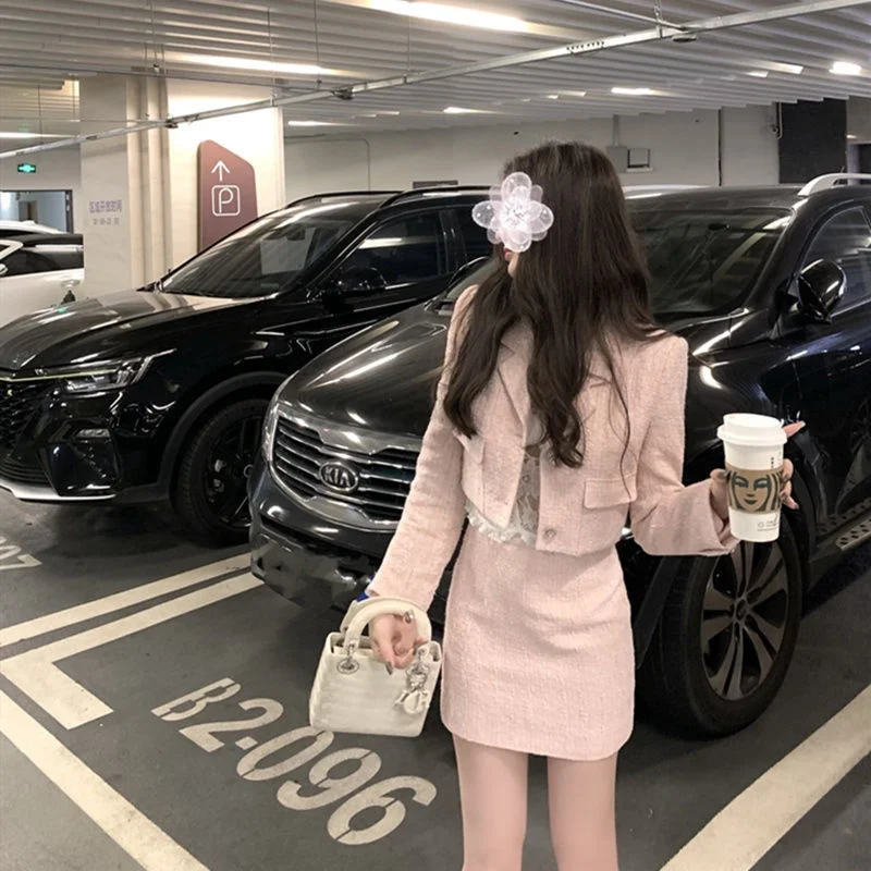 

Autumn New Product Small Fragrance Style Ladies Two-piece Tweed Long-sleeved Suit Ladies Short Y2kcoat High-waisted Skirt Skirts