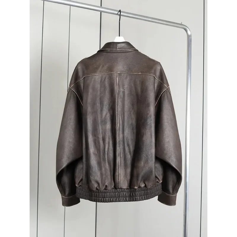 Куртка женская оверсайз из мягкой потертой искусственной кожи на молнии