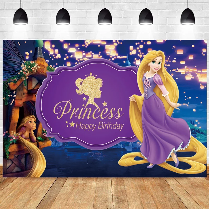 

Tangled Rapunzel Photo Backdrop Girls Happy Birthday Party Kids Castle Photograph Background Banner Decoration Studio Prop