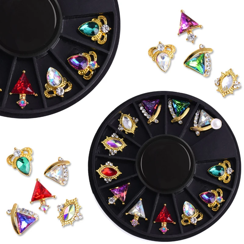 12 шт./колесо Стразы для ногтей из хрустального сплава с плоским основанием