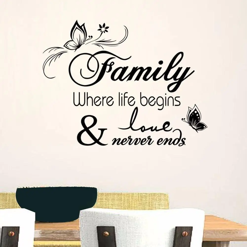

Family Butterflies Wall Sticker For Living Room Decoration Family Where Life Begins And Love Never Ends Wall Decal