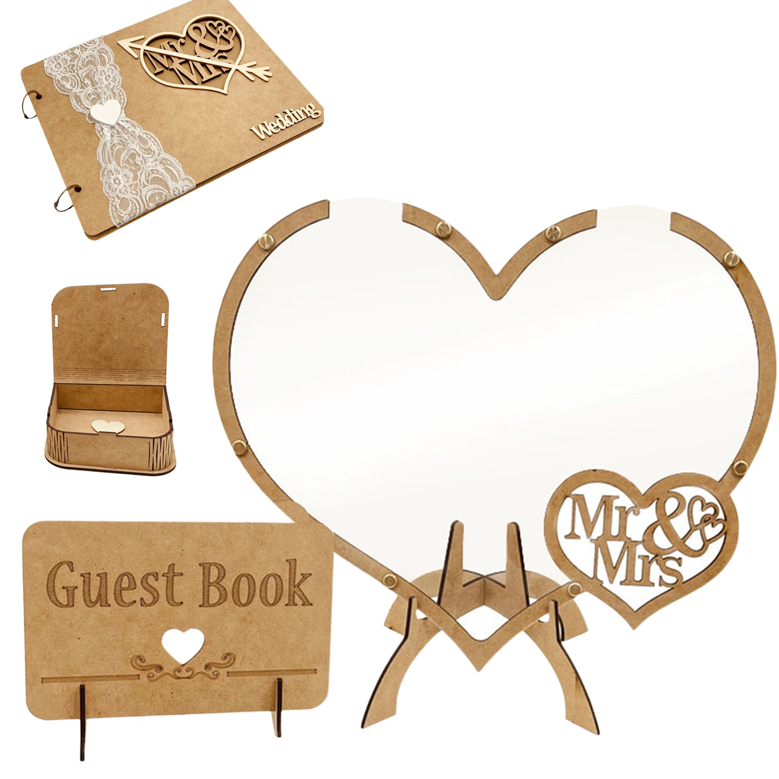 

Wedding Guest Book Alternative Wooden Wedding Drop Box With Signs Rustic Wedding Guestbook Sign-In Book With 100 Hearts