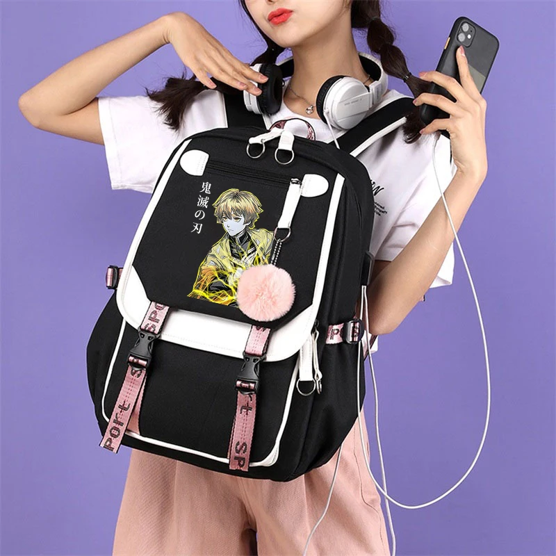 

Outdoor Backpacks with Usb Demon Slayer Anime Design Canva Bag Sport Camping Vintage Trekking Girl Kpop School Bag Demon Slayer