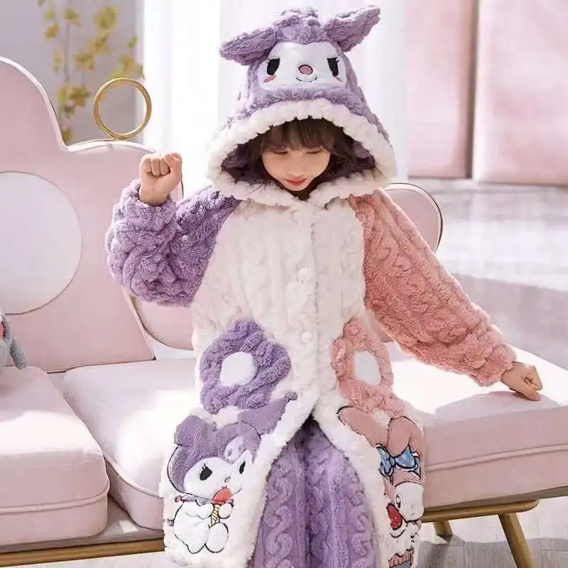 Sanrio Kuromi, 2 шт., кавайные бархатные пижамные комплекты для родителей и детей, утепленный повседневный домашний костюм с вышивкой в стиле аниме для девочек и мальчиков (art.: 3920d3eb32479) - 3920d3eb32479