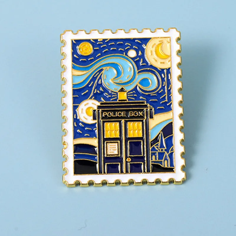 Эмалированная брошь Dr. Who Tardis on Starry Night, изумительная брошь-штамп, значок для куртки, модные украшения для путешествий по времени, аксессуары