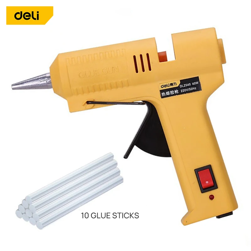 

Набор термоклеевых пистолетов DELI 40 Вт, бытовые промышленные мини-Пистолеты для тепловой температуры, Электрический ремонтный инструмент с 7 мм клеевыми стержнями