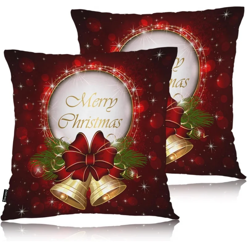 Merry Christmas Pillow Cover Snowflake 2 x 18 inch Sparkling Red Cushion Suitable for BedroomLiving RoomSofa