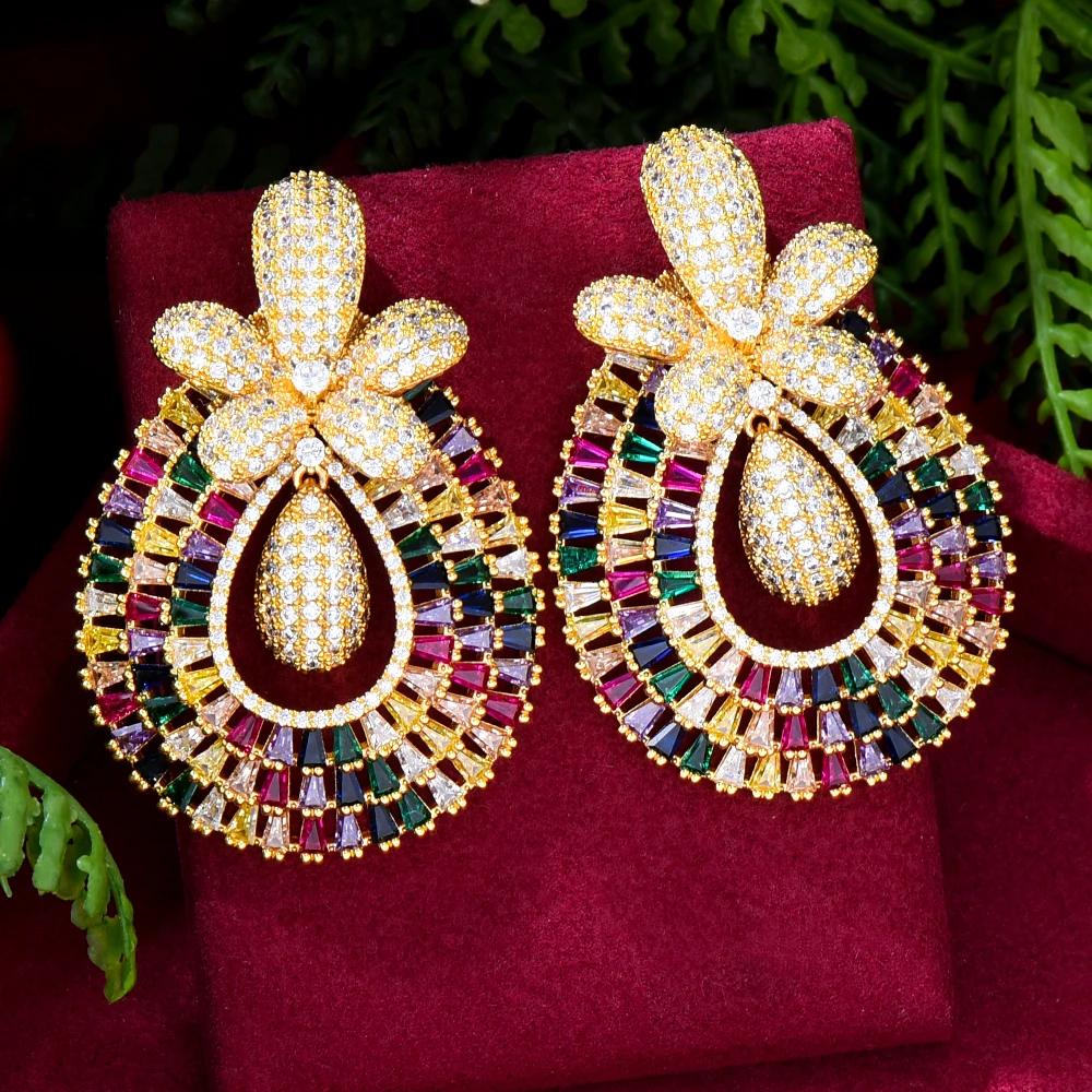 

GODKI Big Fashion Luxury Flower Wreath Statement Dangle Earrings For Women Wedding Party Full Zircon Indian Dubai Bridal jewelry