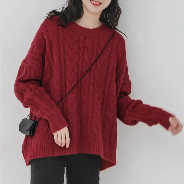 

Solid Sweater Women Winter Vintage Long Sleeve Knitted Jumpers Korean Fashion Loose Oversized Pullovers Knitted Sweaters