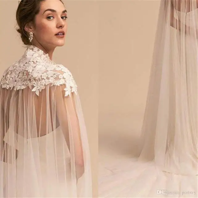 

long lace cape high neck fariy tail bridal wedding wrap women occasion jacekt