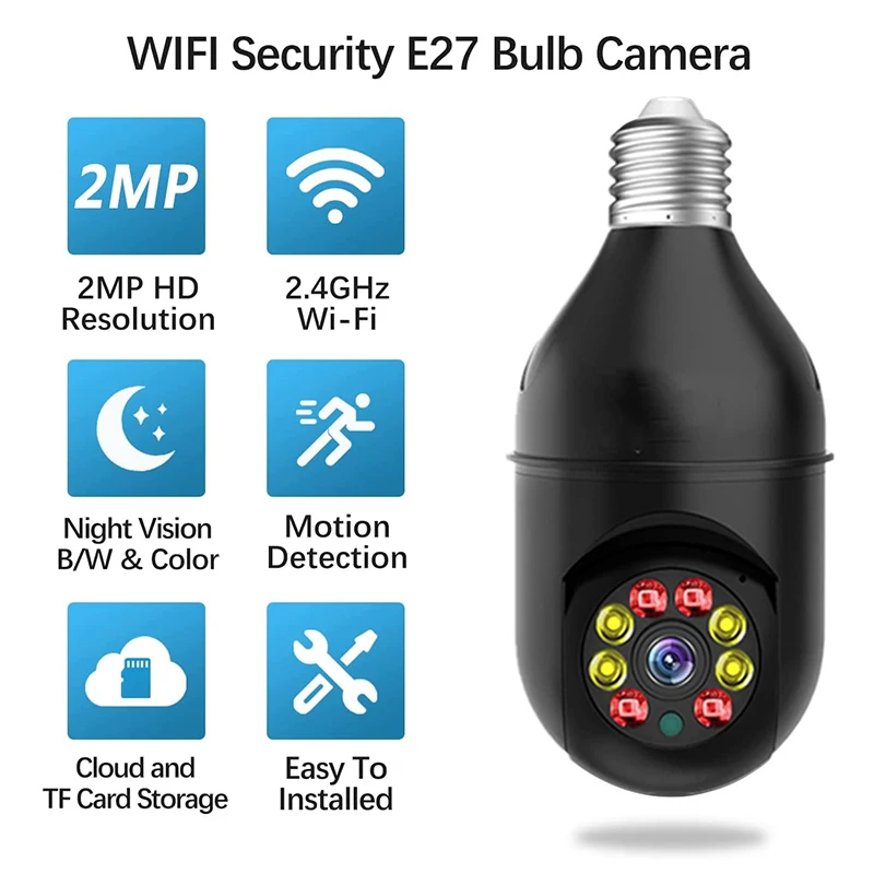 

1080P Wireless Surveillance Camera Auto Tracking IP Camera Wifi PTZ Night Vision CCTV Camera Security Baby Monitor E27 Interface