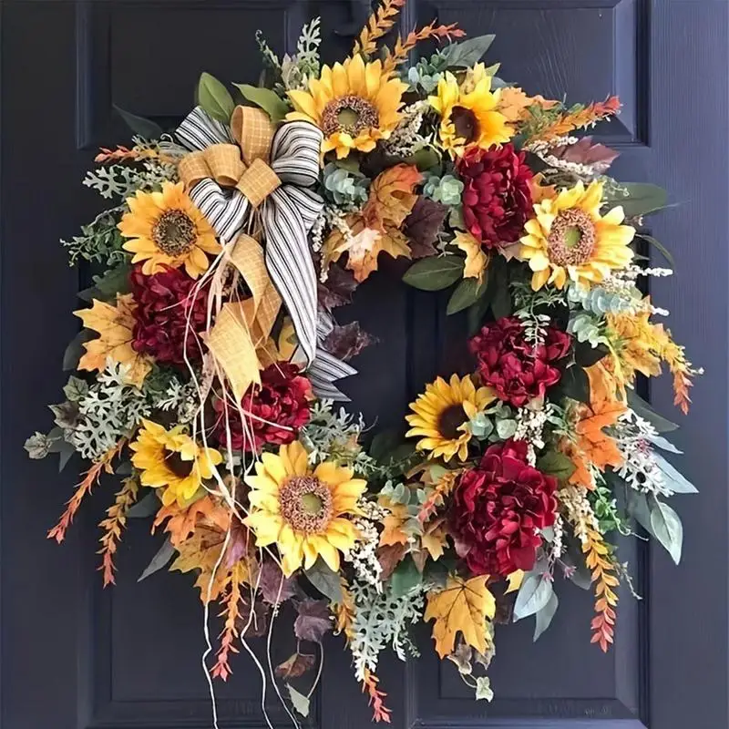 

Artificial Sunflower Wreath Garland Rattan Home Decor Wedding Wreath Flower Home Door Decoration Wedding Centerpieces For Tables