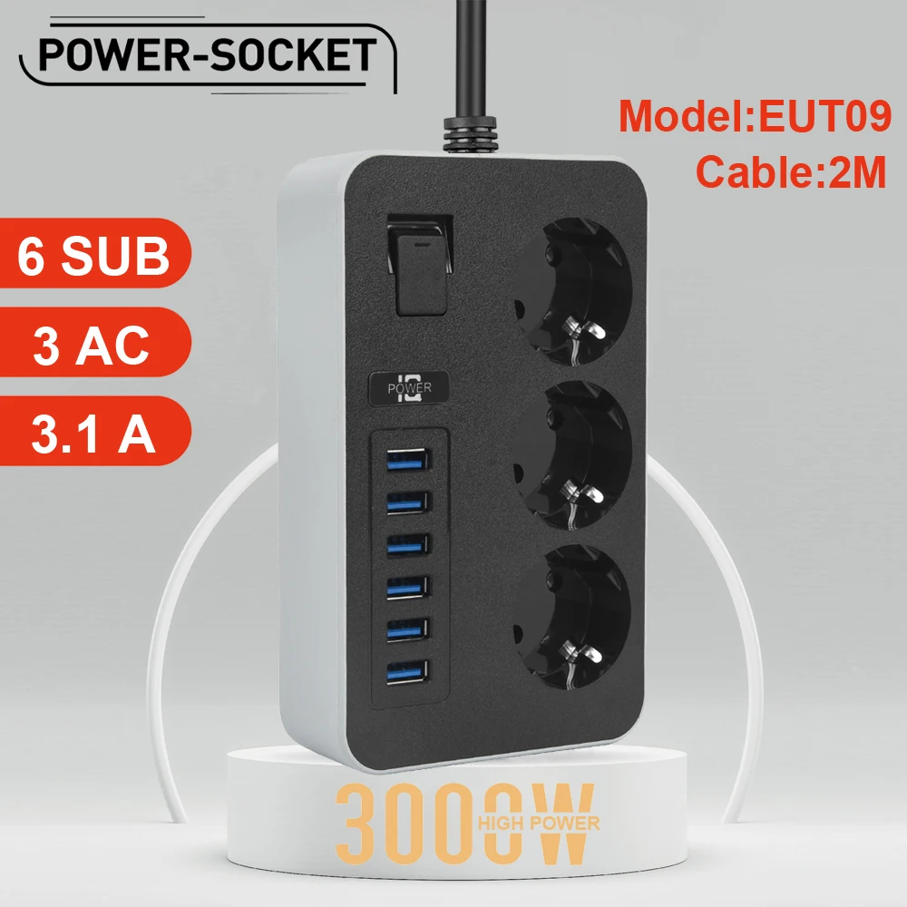 Удлинитель сетевой с USB-удлинителем и круглым контактом |