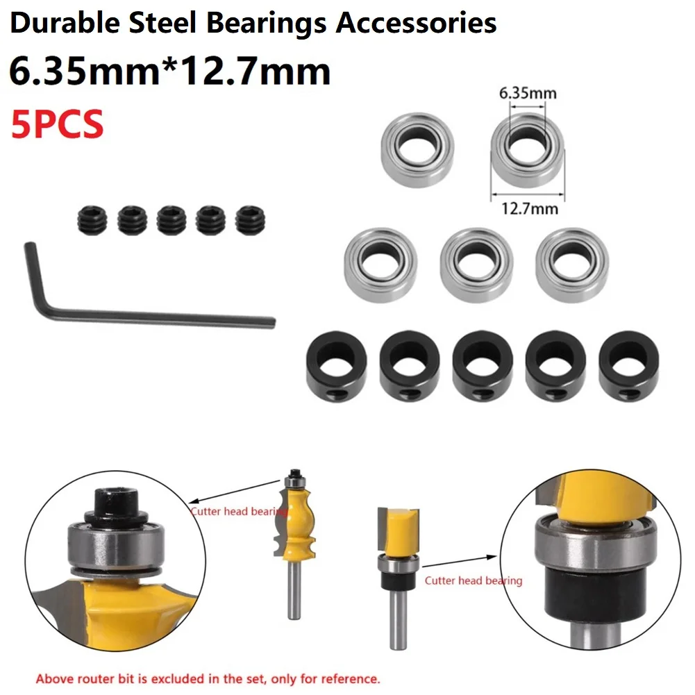 

Durable Steel Bearings Accessories Kit Fits For Router Bit Bearing Durable Steel Bearing For Flush Trim Inner 6.35 Outer 12.7mm