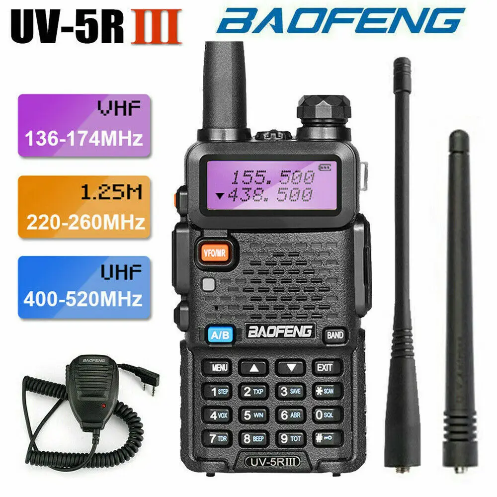 

BAOFENG UV-5R III 1800mAh Tri-Band VHF/UHF Walkie Talkie Portable CB Waterproof Two Way Radio Station HF Transceiver Two Antenna