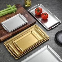 thick stainless steel gold serving plate restaurant fish bbq skewers seafood sushi plate rectangular large flat storage tray