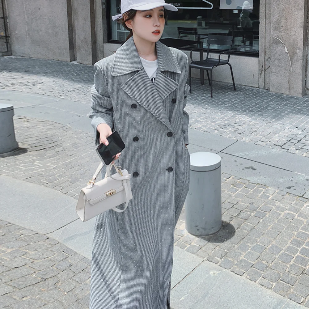 Женская ветровка в клетку Qianniao весна-осень 2023 модное пальто Двубортный