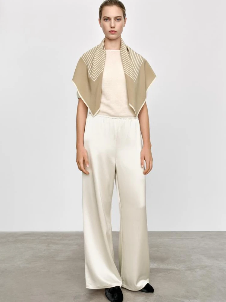 

EOS Brand TT Spring Women Satin Elastic Waist Wide Leg Pants