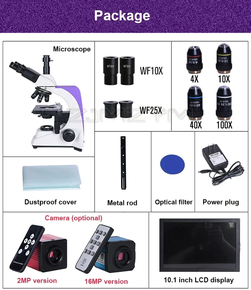 Профессиональный лабораторный биологический HD тринокулярный микроскоп с зумом