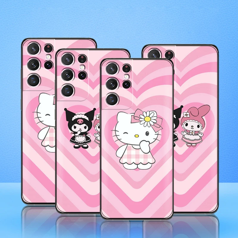 

Japan Holle Kitty Phone Case For Samsung Galaxy S22 S21 S20 Ultra FE 5G S22 S10 10E S9 Plus Back Funda Soft Liquid Silicon