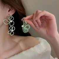 korean new green crystal flower asymmetry drop earrings for women fashion jewelry statement oorbellen ohrringe