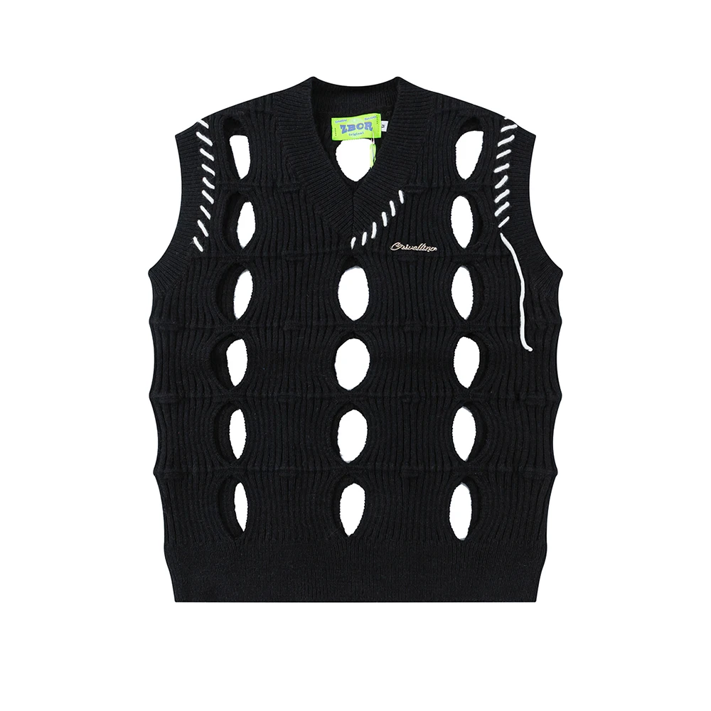 

Бархатный жилет с V-образным вырезом в американском ретро-стиле, Харадзюку, мужской свитер без рукавов в стиле оверсайз, вязаные майки