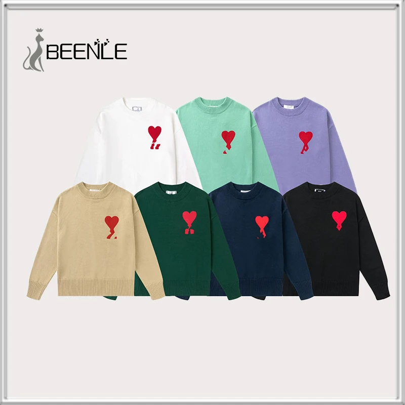 

BEENLE Sweater Women Love Ami Sweater Pullover2021Autumn Winter Korean Loose Kawaii All-match Hoodie Streetwear Embroidered Top