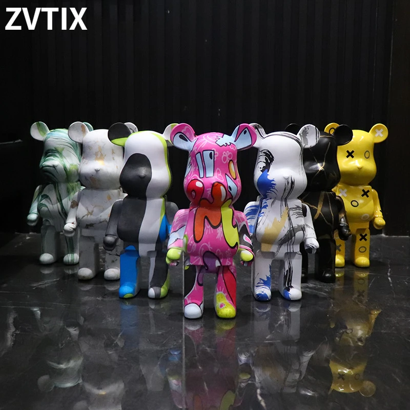 

Colored Bear Statue 27cm Resin Sculpture Violent Bear Model Home Light Luxury Desktop Abstract Cartoon Love Bear Children's Toys