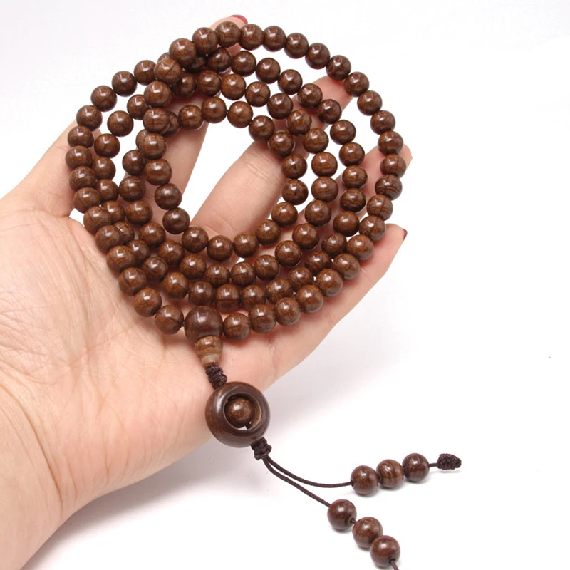 

108 Natural Handmade Rokudo Wood Round Beads 8MM 10MM Prayer Beaded Bracelet for Women Men Fashion Unique Bracelet Jewelry