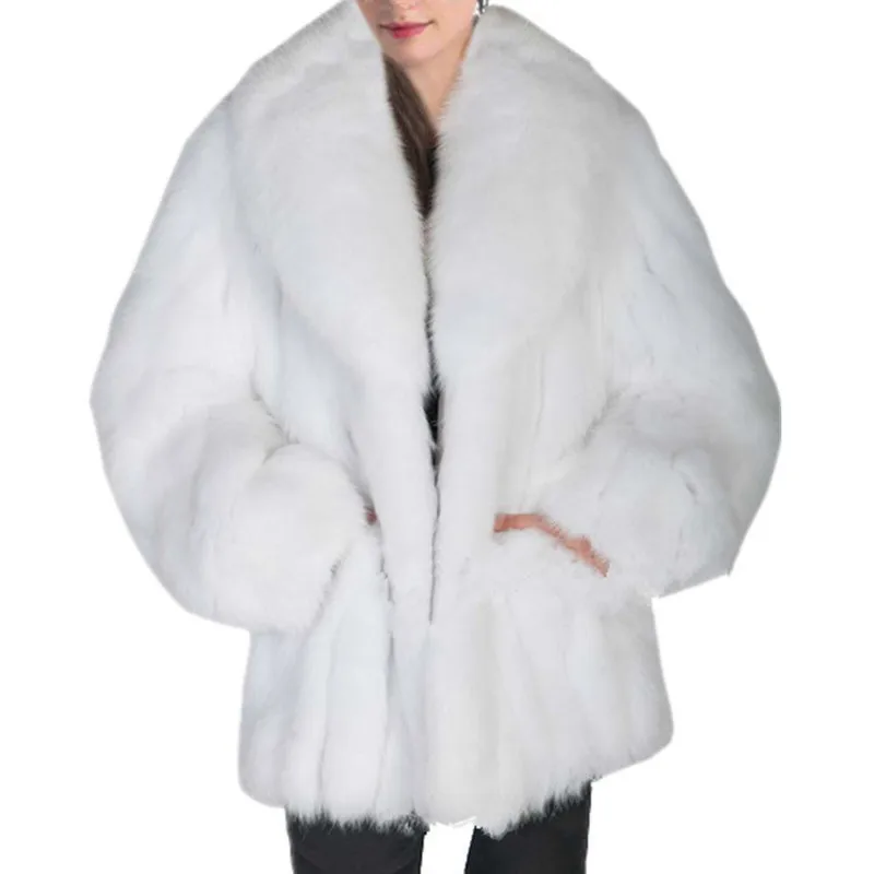 Faux Fur Coat Warm Jacket Women Winter Fashion Faux Fox Fur Coat Artificial Long Fur Coats Overcoat Woman Solid Furs Jackets
