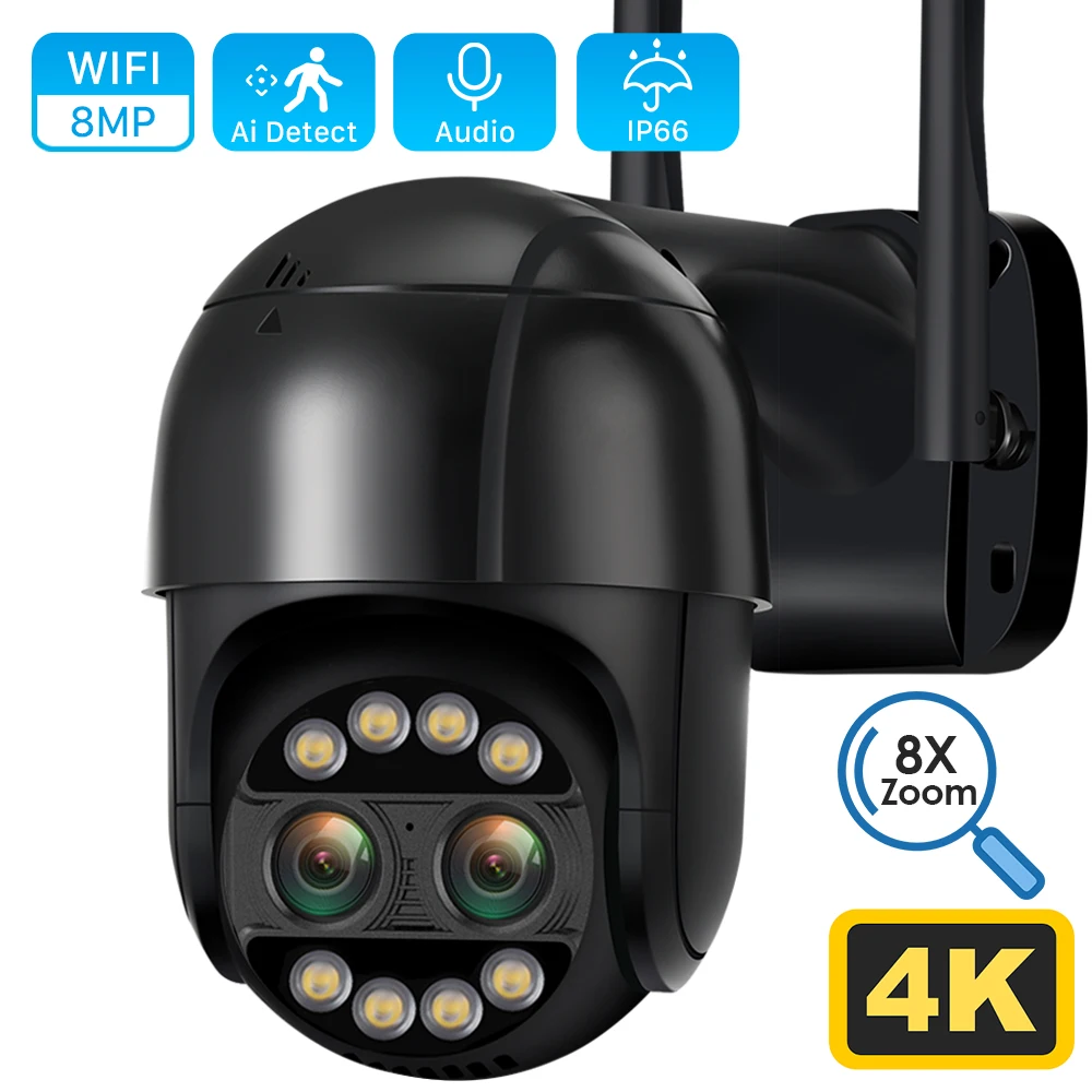 

4K 8MP PTZ IP Camera Dual Lens 8X Zoom WiFi Outdoor Security Cam 2K 4MP CCTV Video Surveillance AI Human Detection ICsee Alexa