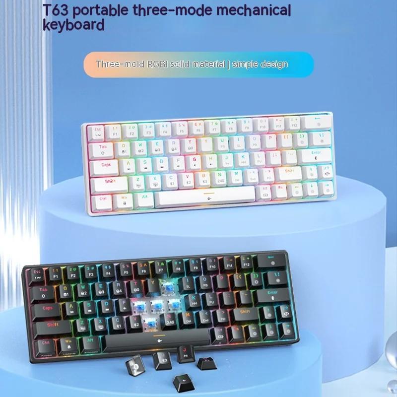 Механическая клавиатура Kemove T63, проводной игровой ноутбук Bluetooth 2,4g, механическая клавиатура с зеленой осью для офиса и дома, подарок на Рождество