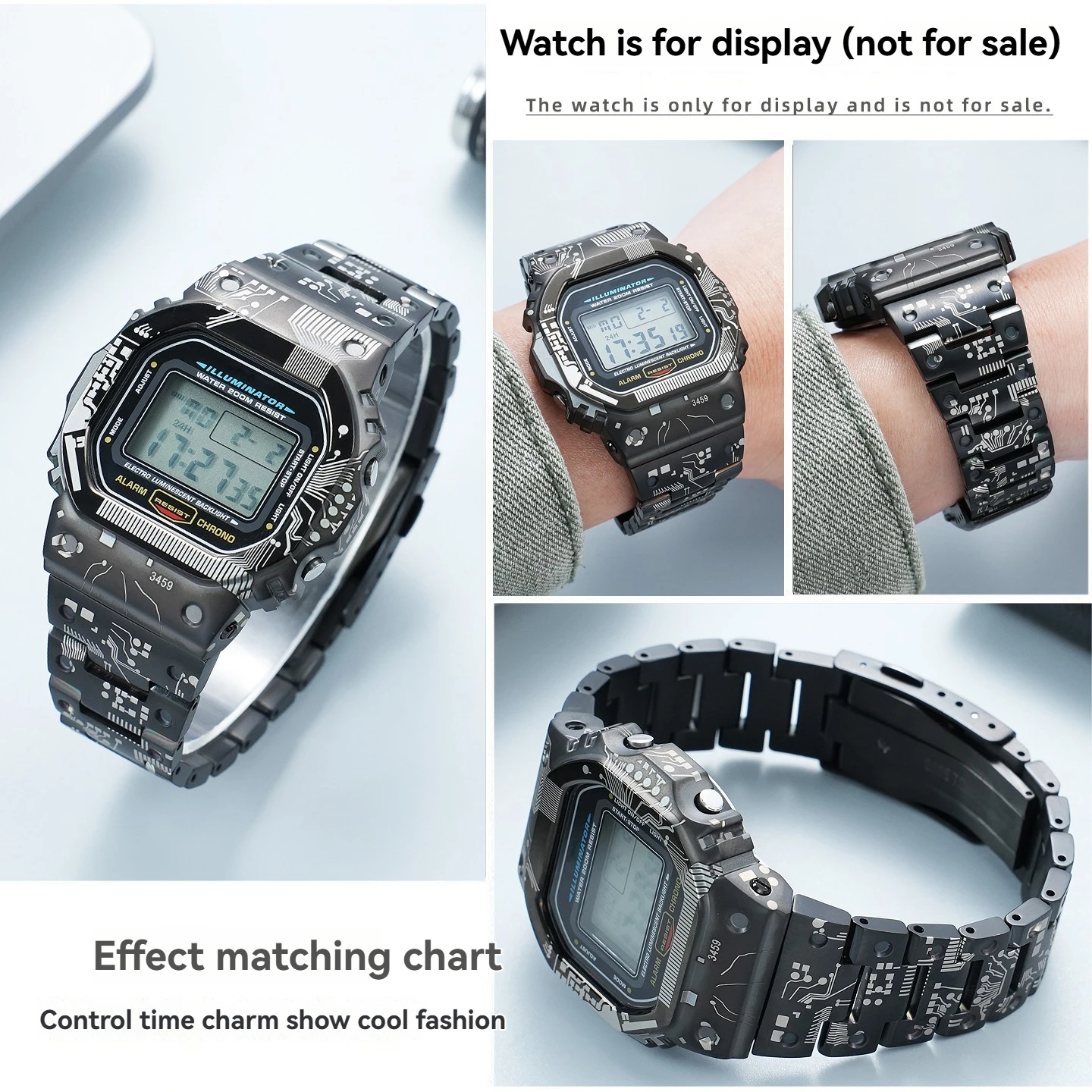 Фото Комплект металлического корпуса и ремешка для Casio G-Shock - титановый сплав + нержавеющая сталь, дизайн в стиле печатной платы для DW5600/GW-M5610/GW-B5600 №3