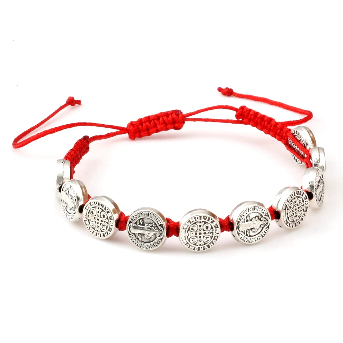 

2Pcs Alloy Saint Benedict Medal On Adjustable Red Cord Hand-Woven Wrist Bracelet For Men & Ms. Jewelry Gift B-37