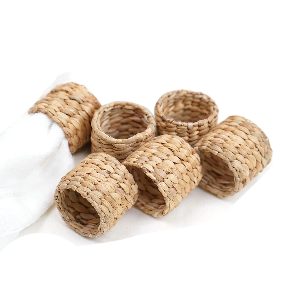 

6Pcs Napkin Rings Water Hyacinth Napkin Holder Rings - Rustic Napkin Rings for Birthday Party Dinner Table Decoration